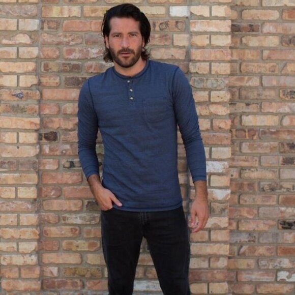 PX Clothing Harper Long Sleeve Henley 3 Button Navy Blue Heather Cotton NEW XXL - Picture 2 of 9